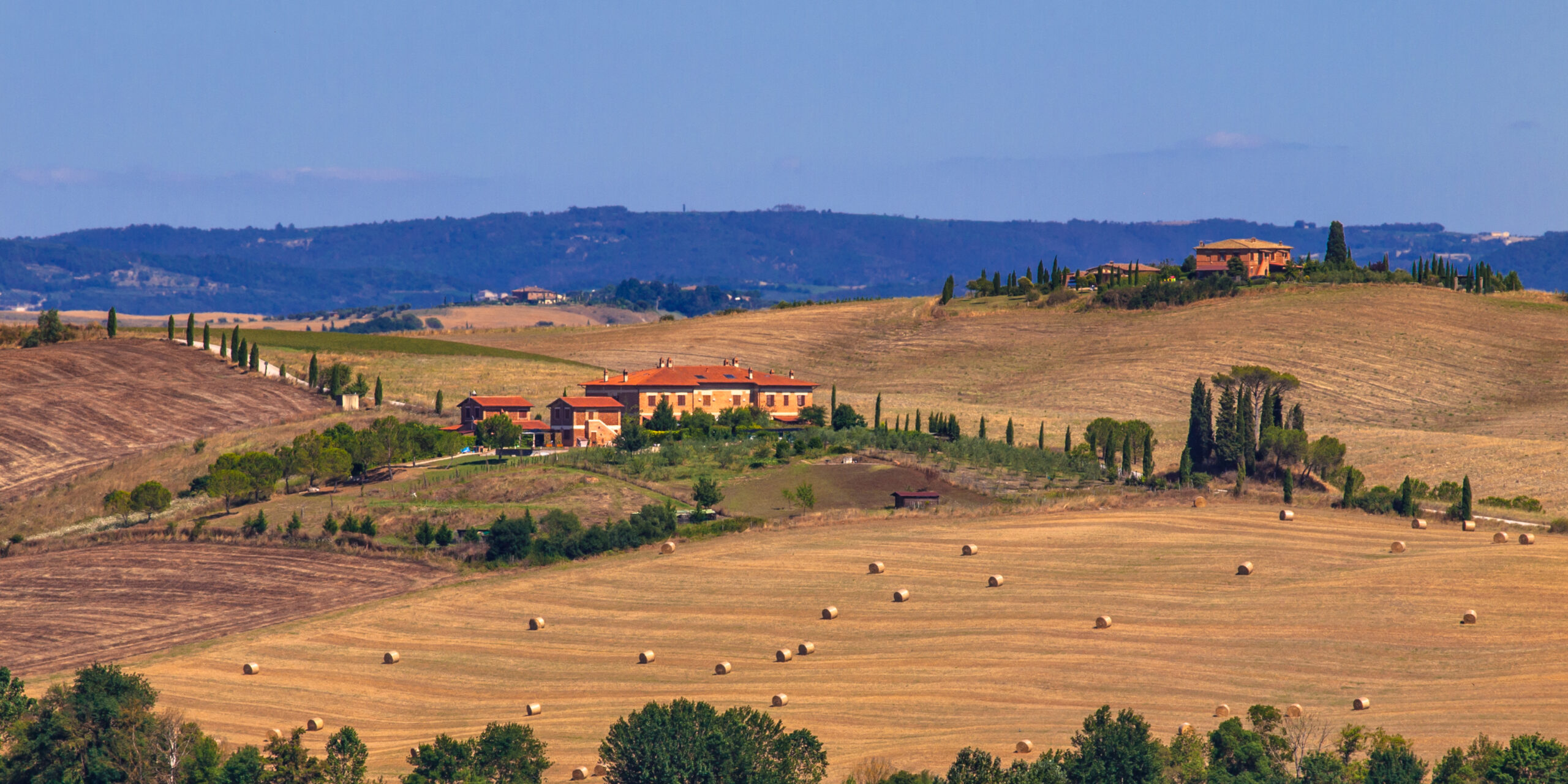 Tuscany Hilly Landscape with Farms and Villas