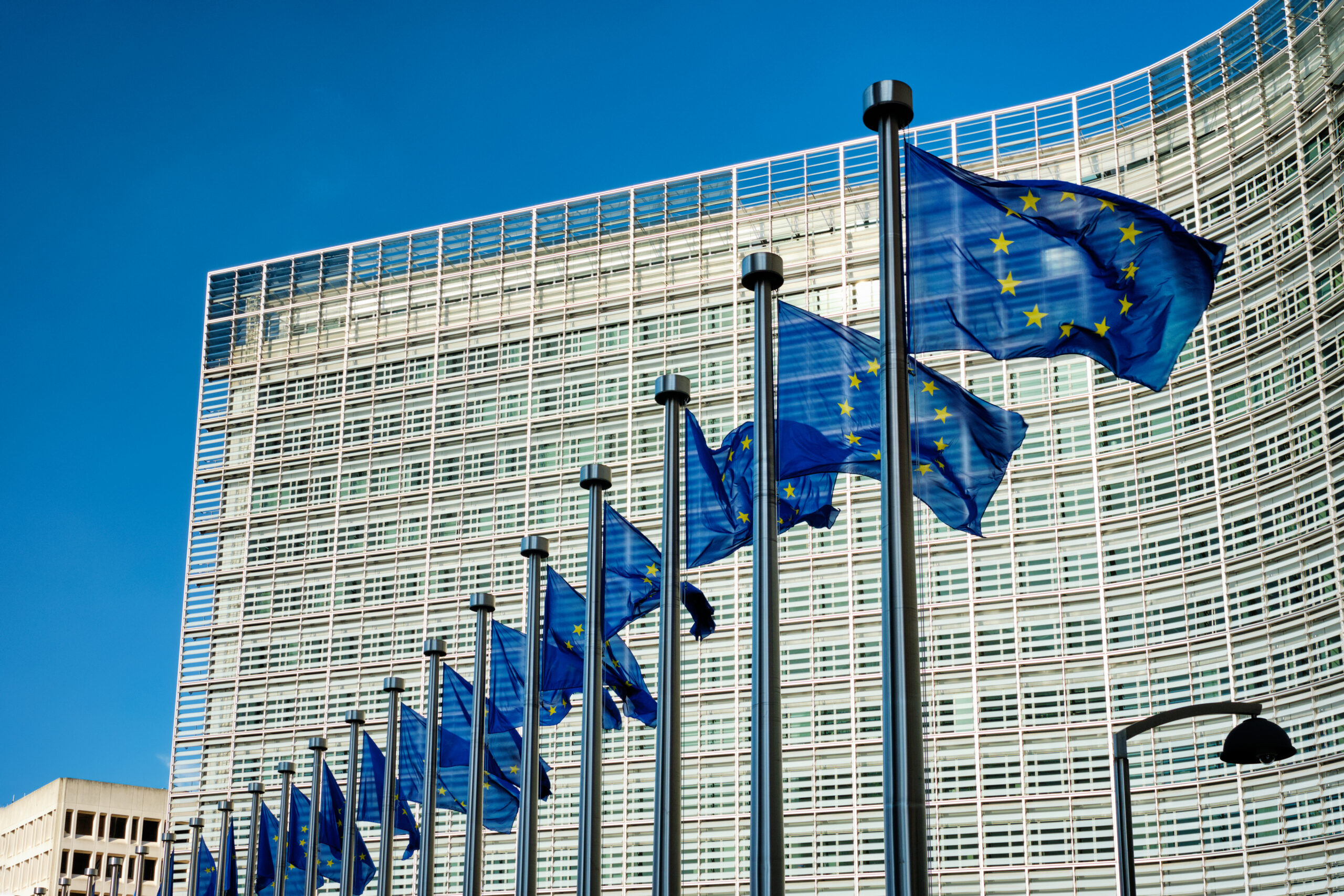 Eu flags in front of european commission